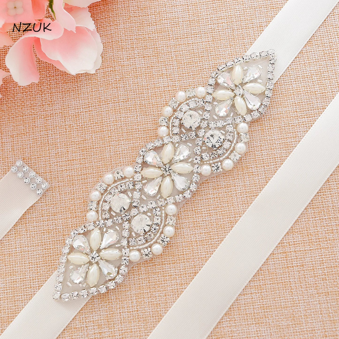 NZUK Handmade Simple Silver Rhinestones Bridal Belt Sash Pearls Wedding Belt Crystal Bridal Sash For Wedding Dresses