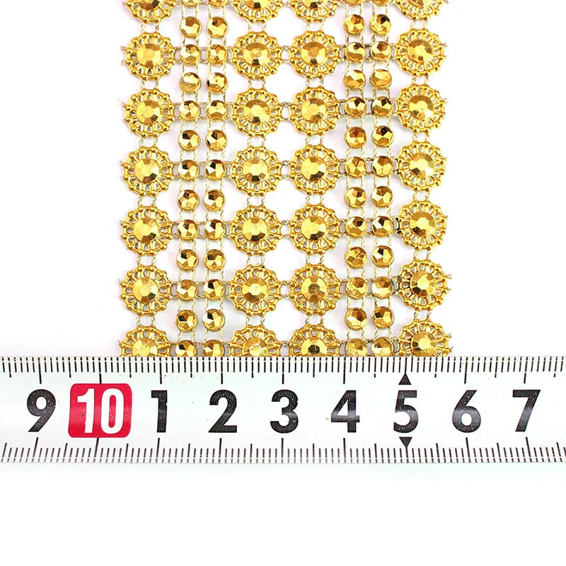 1Yard Bling Sun Flower Acrylic Mesh Roll Ribbon Chain Wrap Crystal Craft Ribbons Tape Tulle Event Party Wedding DIY Decorations