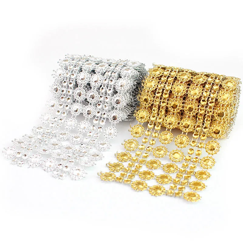 1Yard Bling Sun Flower Acrylic Mesh Roll Ribbon Chain Wrap Crystal Craft Ribbons Tape Tulle Event Party Wedding DIY Decorations