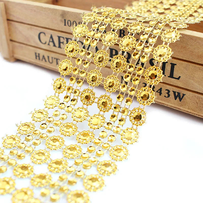 1Yard Bling Sun Flower Acrylic Mesh Roll Ribbon Chain Wrap Crystal Craft Ribbons Tape Tulle Event Party Wedding DIY Decorations