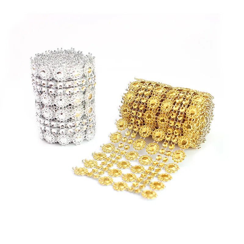 1Yard Bling Sun Flower Acrylic Mesh Roll Ribbon Chain Wrap Crystal Craft Ribbons Tape Tulle Event Party Wedding DIY Decorations