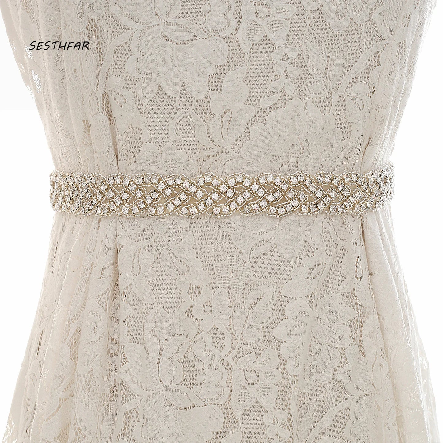 SESTHFAR Rhinestones Wedding Dress Belt Sliver Crystal Bridal Sash Diamond Bridal Belt For Women Dresses