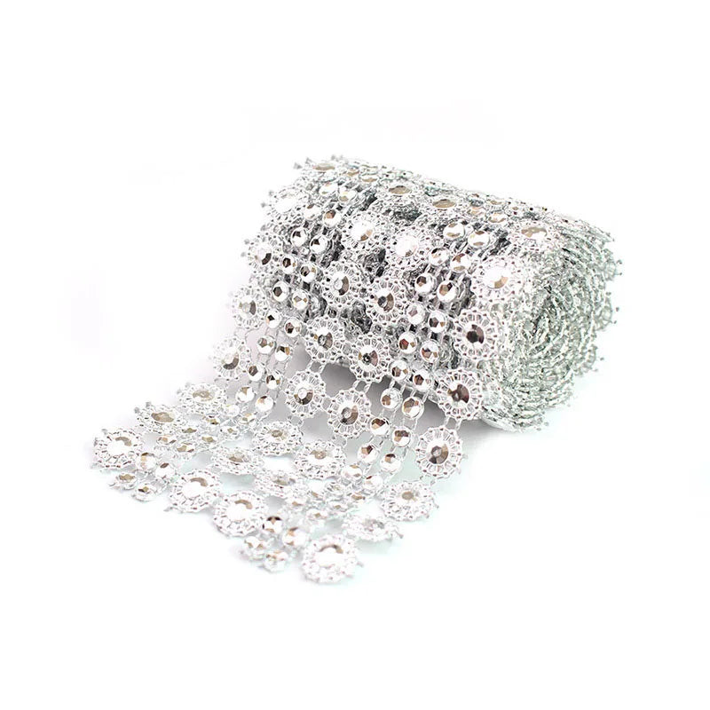 1Yard Bling Sun Flower Acrylic Mesh Roll Ribbon Chain Wrap Crystal Craft Ribbons Tape Tulle Event Party Wedding DIY Decorations