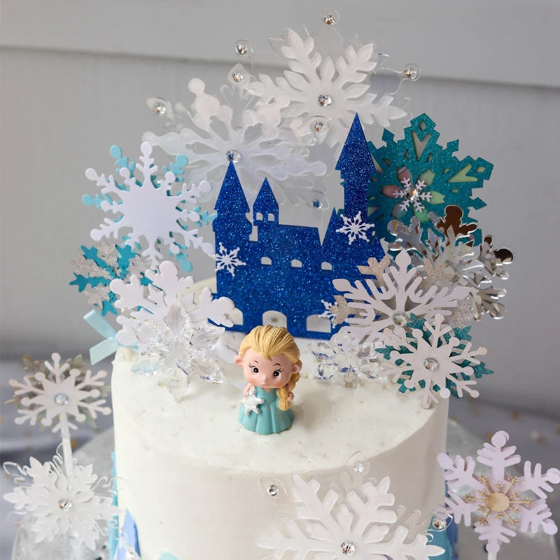 Ice Princess Cupcake Toppers Queen Christmas Snowflake Cake Toppers Kids Happy Birthday Party Cake Decor Baby Shower Wedding