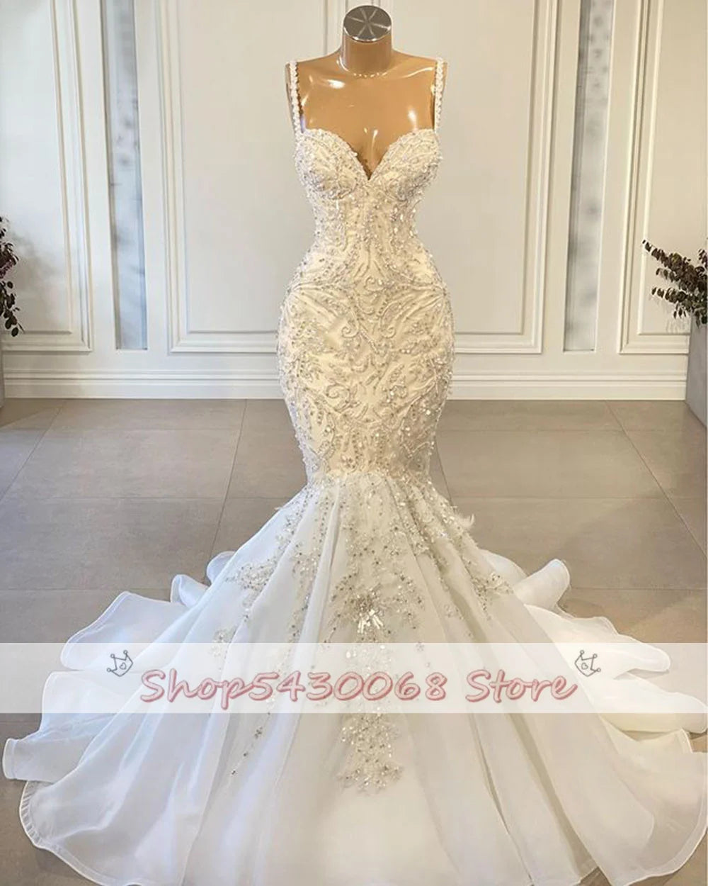 Luxury Mermaid African Women Wedding Dresses 2023 Beaded Embroidery Sexy White Vintage Lace Organza Bridal Wedding Gown
