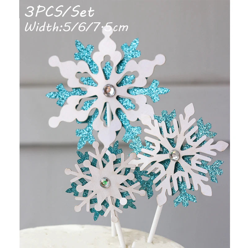 Ice Princess Cupcake Toppers Queen Christmas Snowflake Cake Toppers Kids Happy Birthday Party Cake Decor Baby Shower Wedding