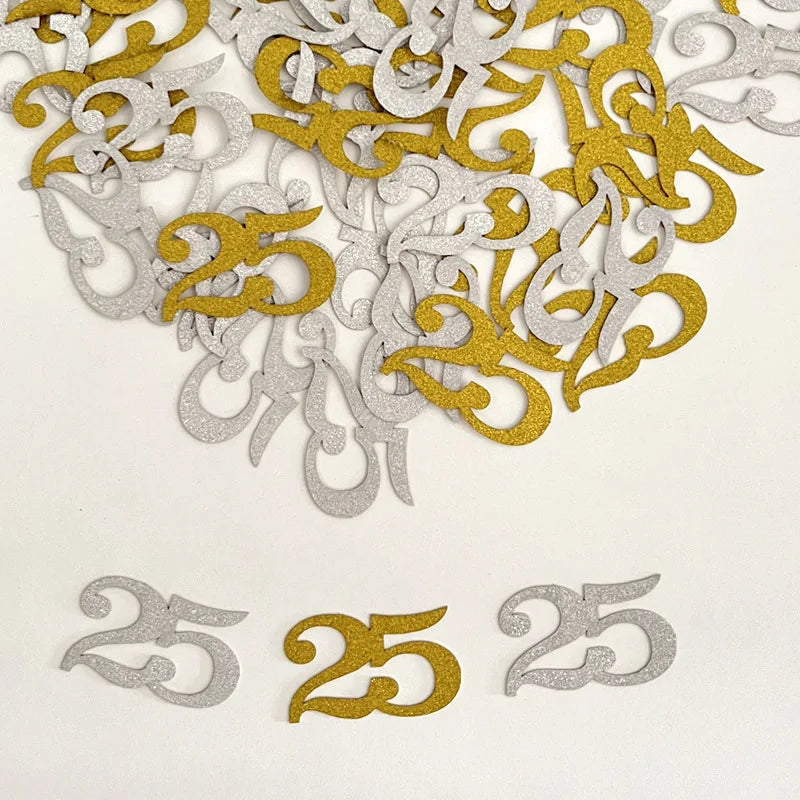 50Pcs 20 25 30 40 Silver Gold Age Numbers Confetti Birthday Anniversary Party Table Top Toss Confetti DIY Decoration Supplies