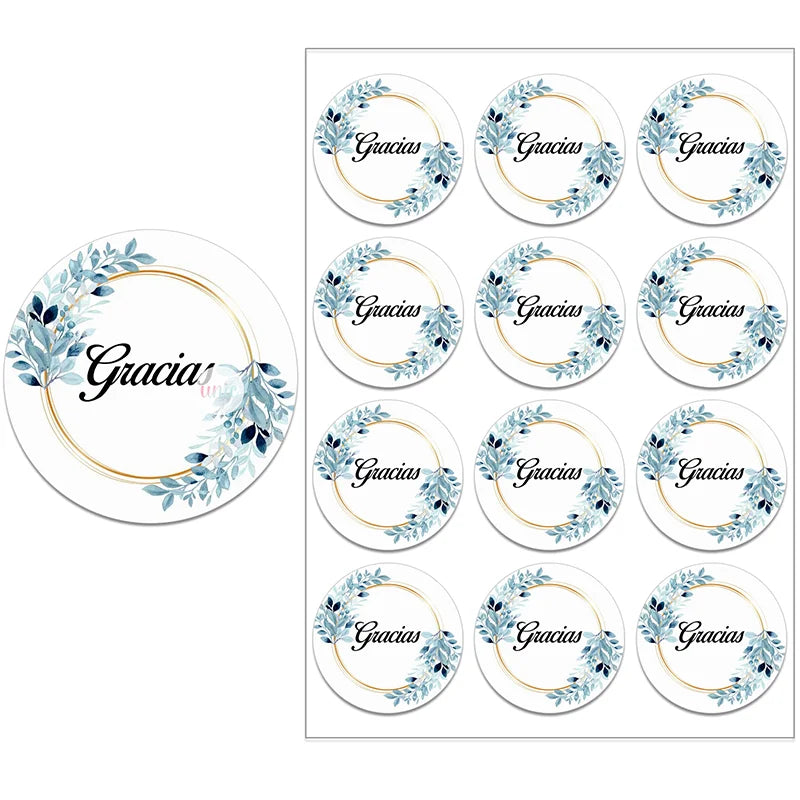 Gracias Español Thank You Floral Frame Sticker Self-adhesive Seal Label Party Christmas Wedding Thanksgiving Sticker Decoration