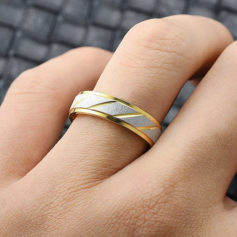 Stainless Steel Diagonal Stripe Couple Rings Wedding Promise Band for Women Men Size 5-13