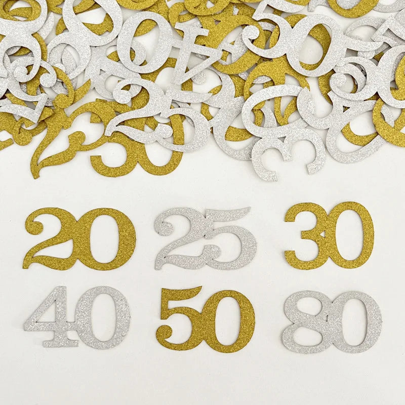 50Pcs 20 25 30 40 Silver Gold Age Numbers Confetti Birthday Anniversary Party Table Top Toss Confetti DIY Decoration Supplies