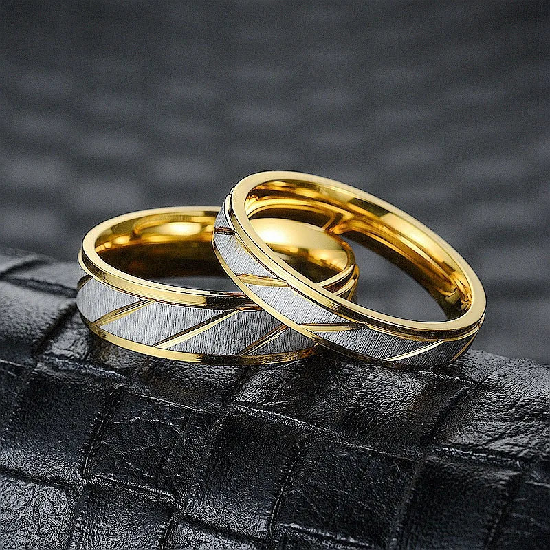 Stainless Steel Diagonal Stripe Couple Rings Wedding Promise Band for Women Men Size 5-13
