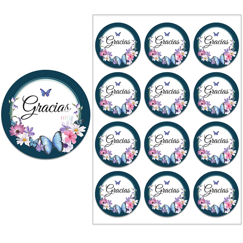Gracias Español Thank You Floral Frame Sticker Self-adhesive Seal Label Party Christmas Wedding Thanksgiving Sticker Decoration