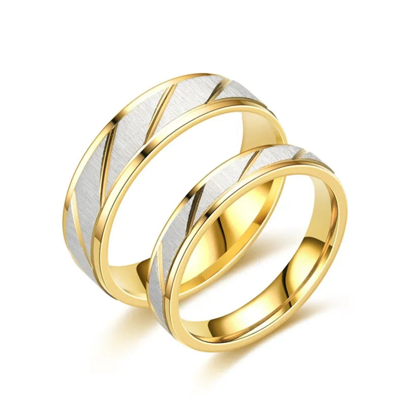 Stainless Steel Diagonal Stripe Couple Rings Wedding Promise Band for Women Men Size 5-13