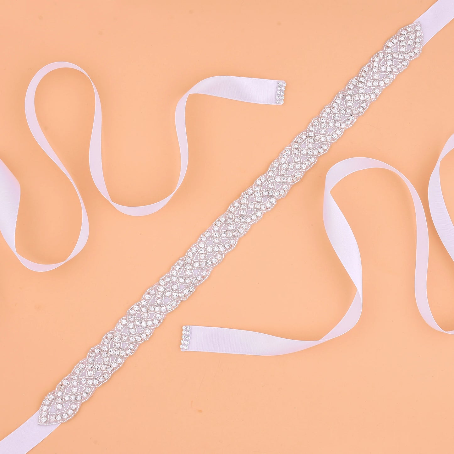 SESTHFAR  Rhinestones Wedding Dress Belt Sliver Crystal Bridal Sash Diamond Bridal Belt For Women Dresses