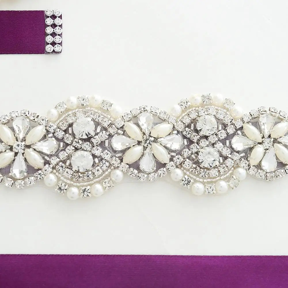 NZUK Handmade Simple Silver Rhinestones Bridal Belt Sash Pearls Wedding Belt Crystal Bridal Sash For Wedding Dresses