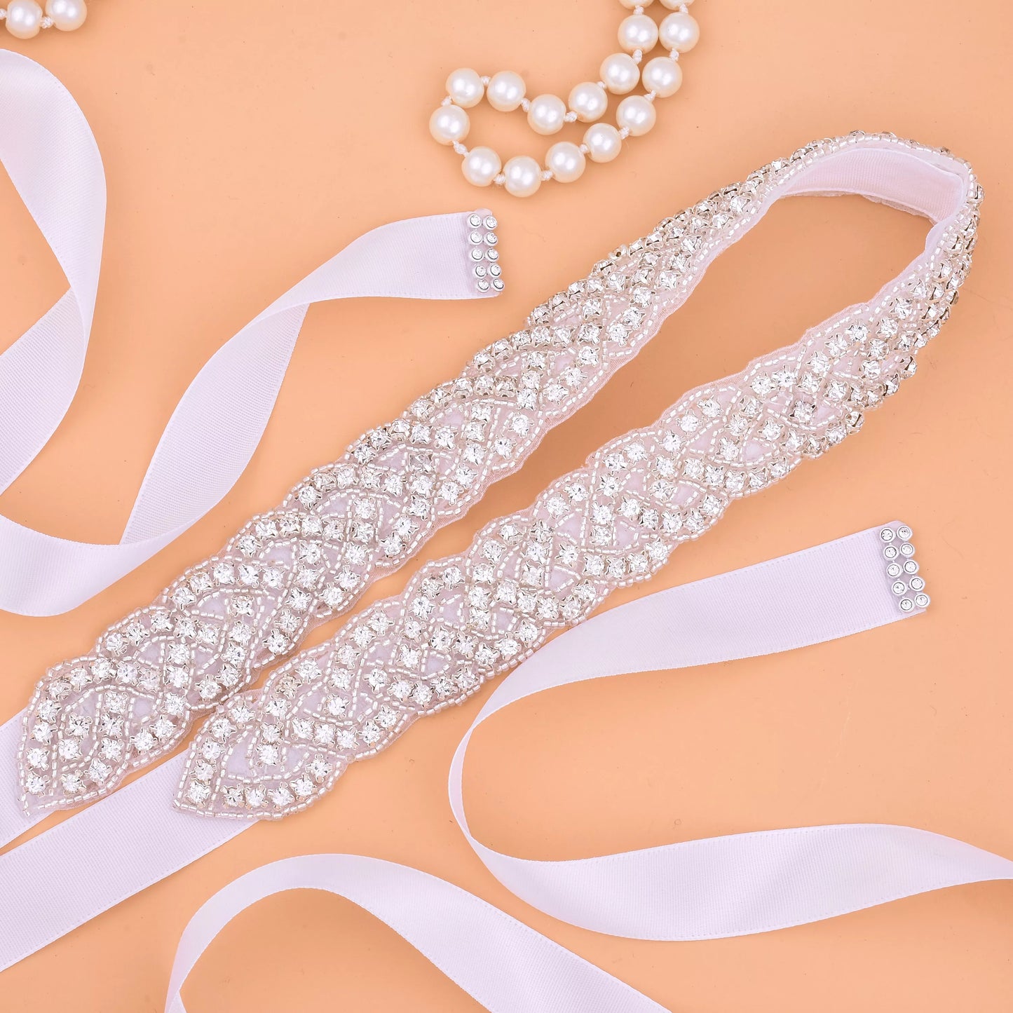 SESTHFAR  Rhinestones Wedding Dress Belt Sliver Crystal Bridal Sash Diamond Bridal Belt For Women Dresses