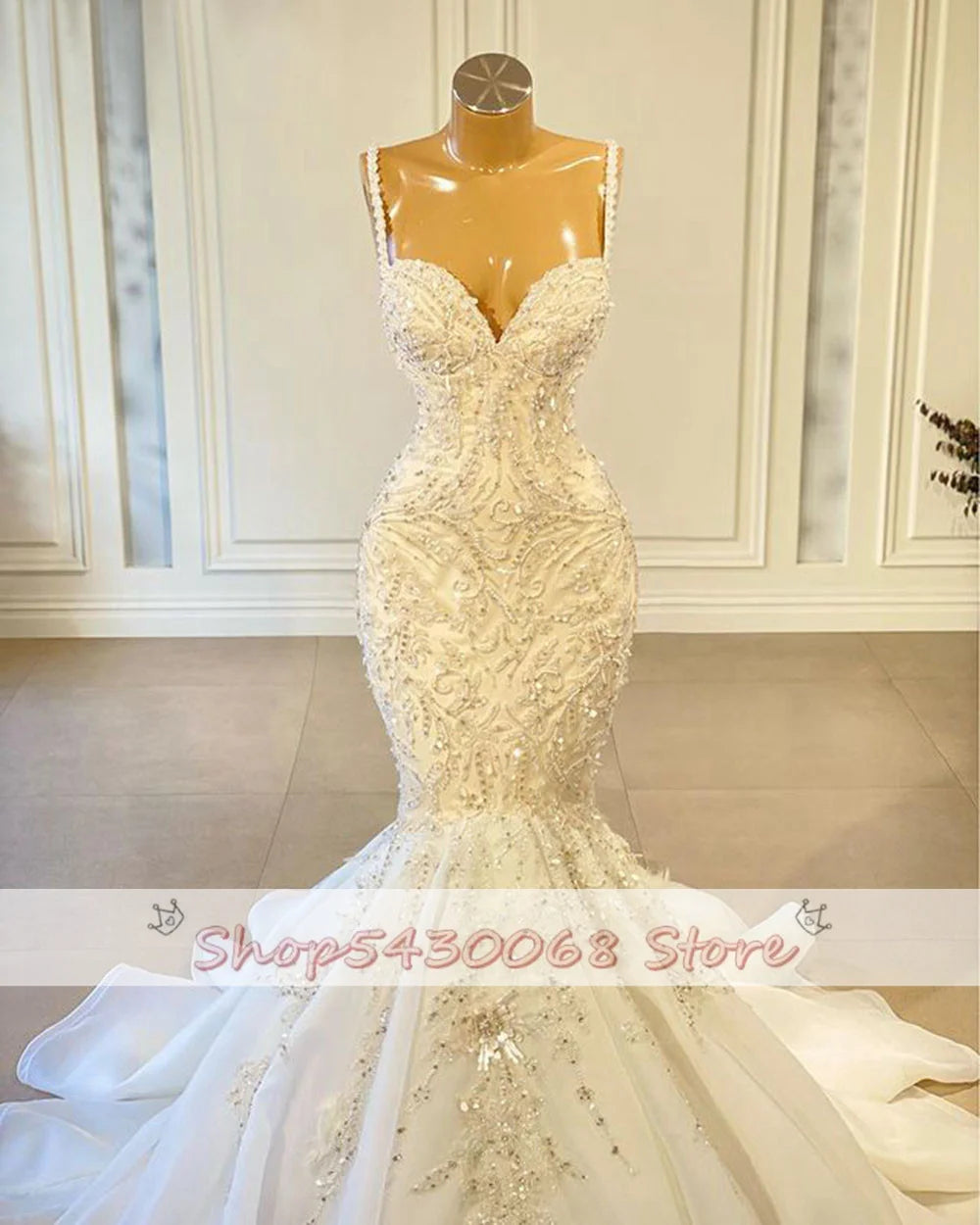 Luxury Mermaid African Women Wedding Dresses 2023 Beaded Embroidery Sexy White Vintage Lace Organza Bridal Wedding Gown